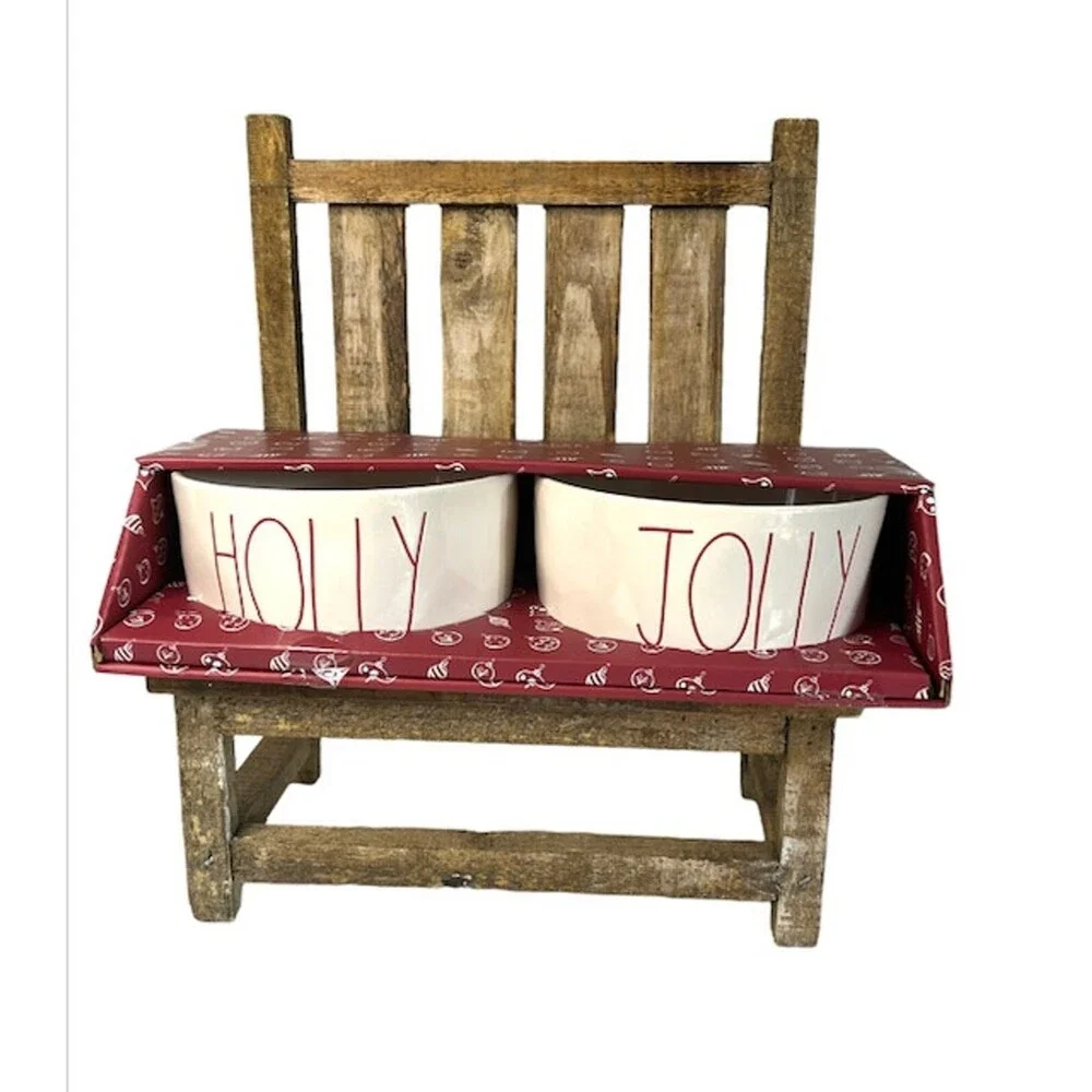 Rae Dunn Holiday Pet Bowls JOLLY & JOY Christmas Multipurpose HTF Red Lettering